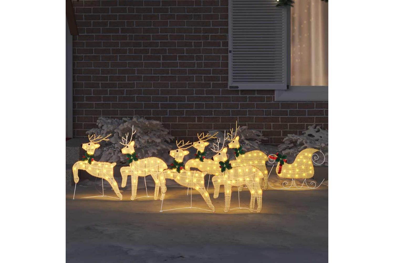 Vidaxl Led Reindeers 7 Pcs Gold Fabric-3