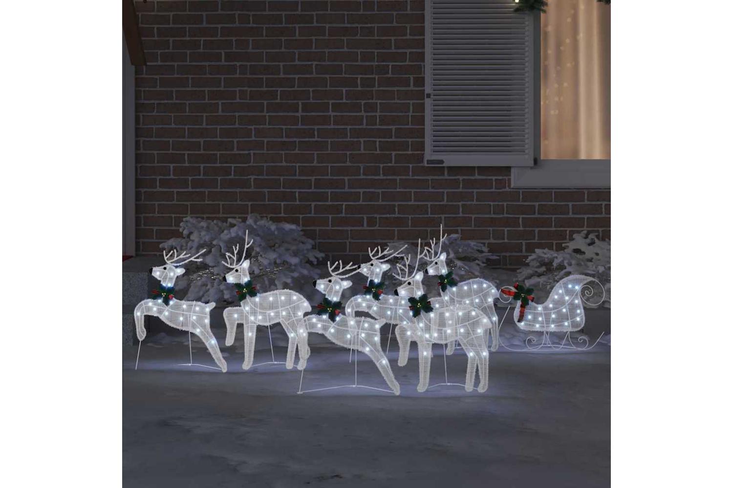 Vidaxl Led Reindeers 7 Pcs White Fabric-3