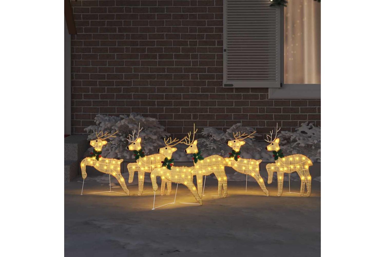 Vidaxl Led Reindeers 6 Pcs Gold Fabric-3