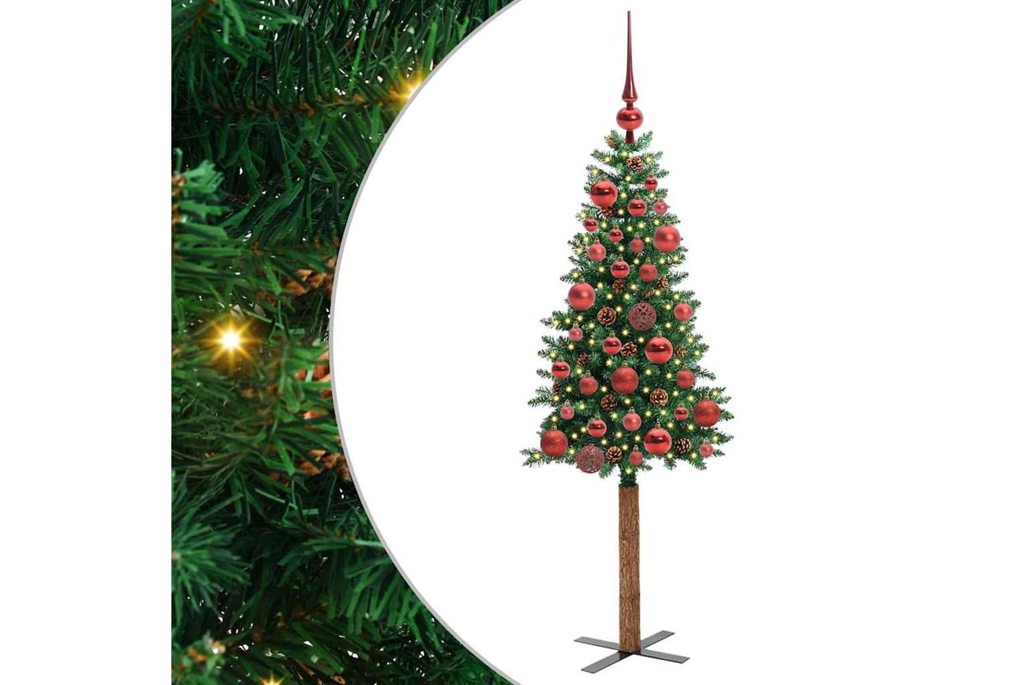 Vidaxl Slim Christmas Tree Green 150 Cm Pvc And Solid Pine Wood-2