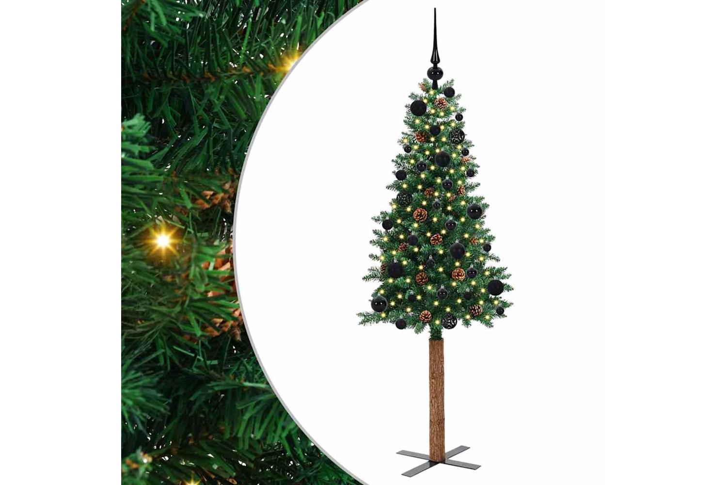Vidaxl Slim Christmas Tree Green 150 Cm Pvc And Solid Pine Wood-2