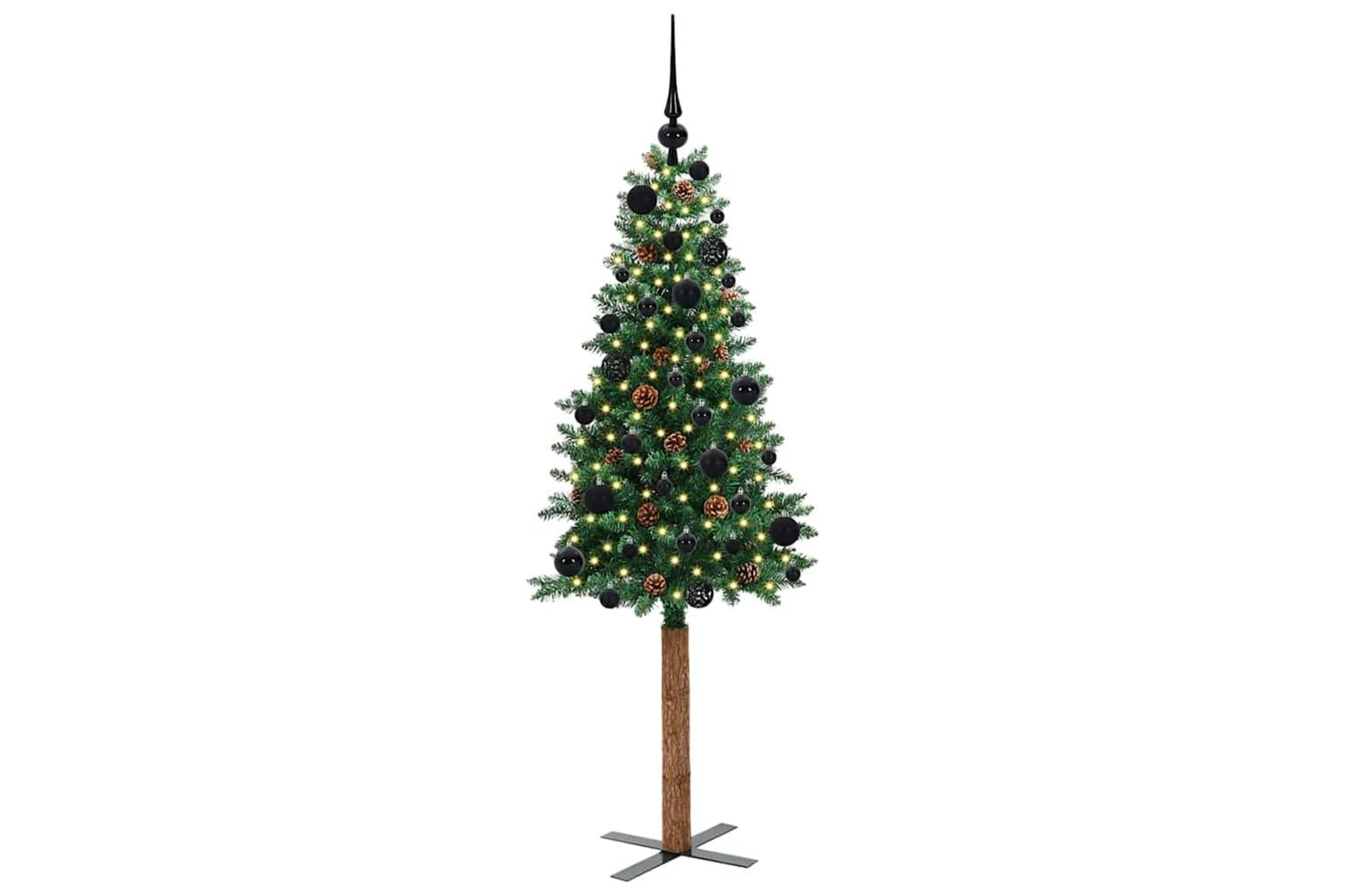 Vidaxl Slim Christmas Tree Green 150 Cm Pvc And Solid Pine Wood-3