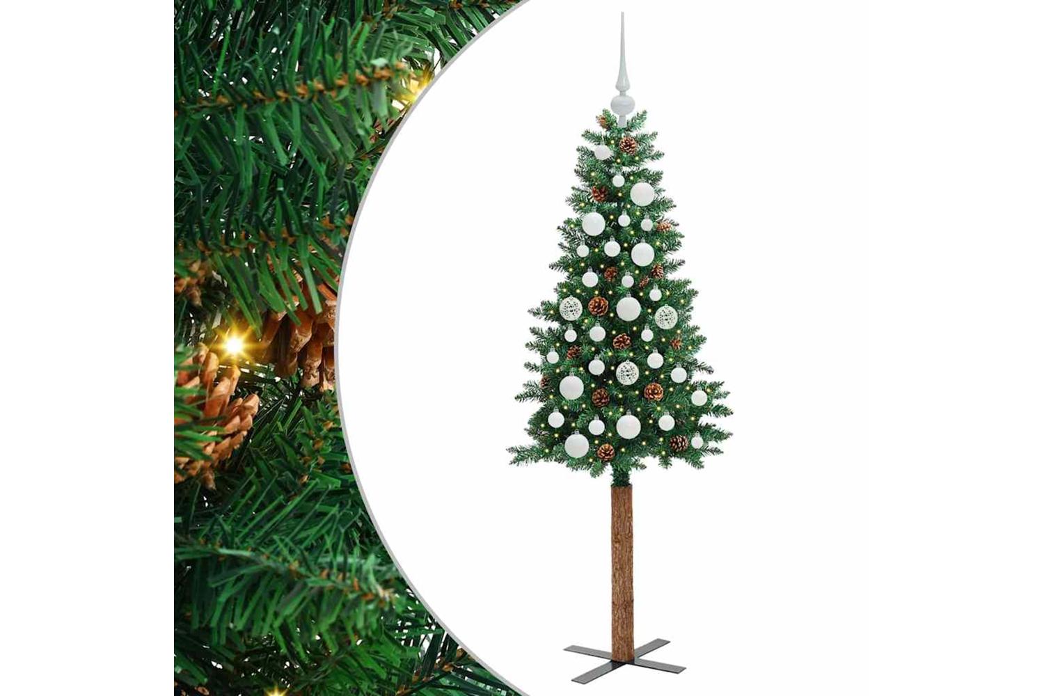 Vidaxl Slim Christmas Tree Green 150 Cm Pvc And Solid Pine Wood-2