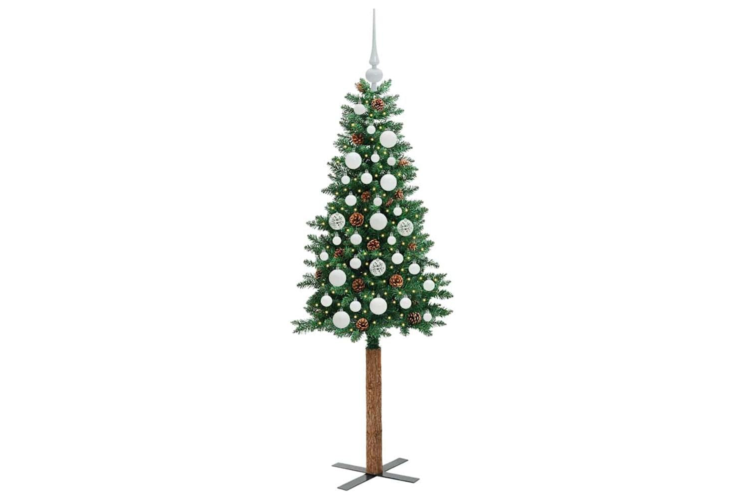 Vidaxl Slim Christmas Tree Green 150 Cm Pvc And Solid Pine Wood-3