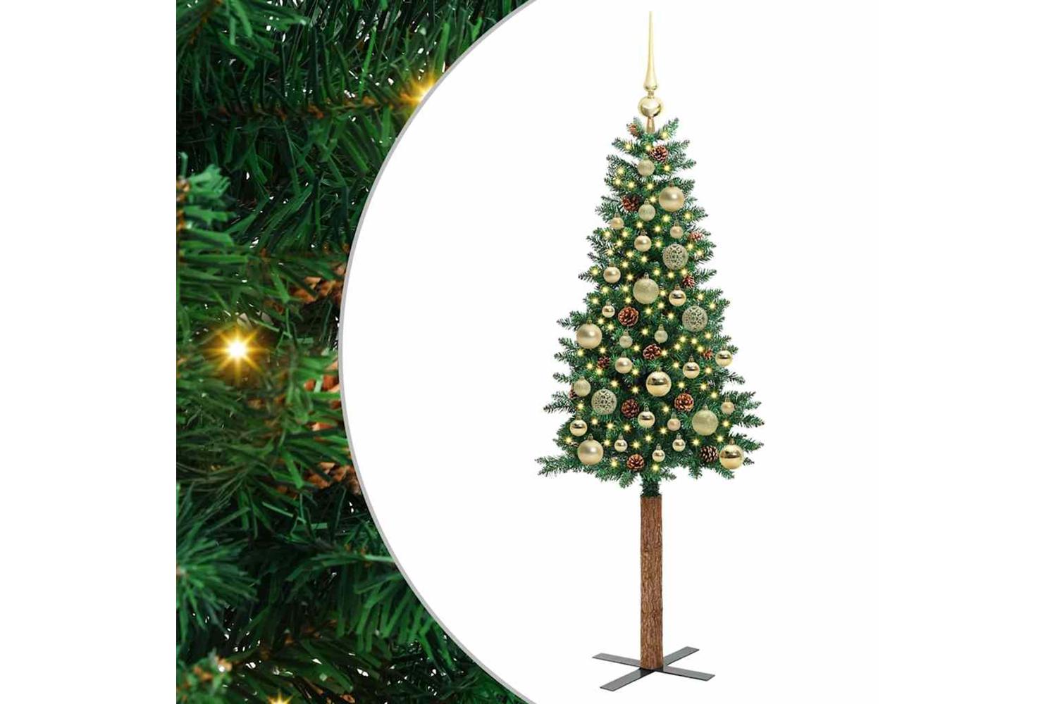 Vidaxl Slim Christmas Tree Green 150 Cm Pvc And Solid Pine Wood