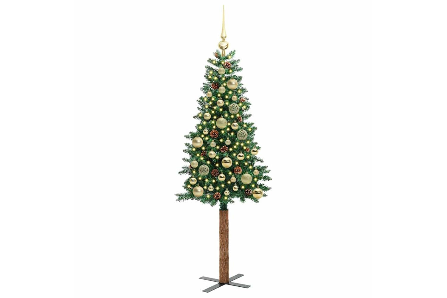 Vidaxl Slim Christmas Tree Green 150 Cm Pvc And Solid Pine Wood-3