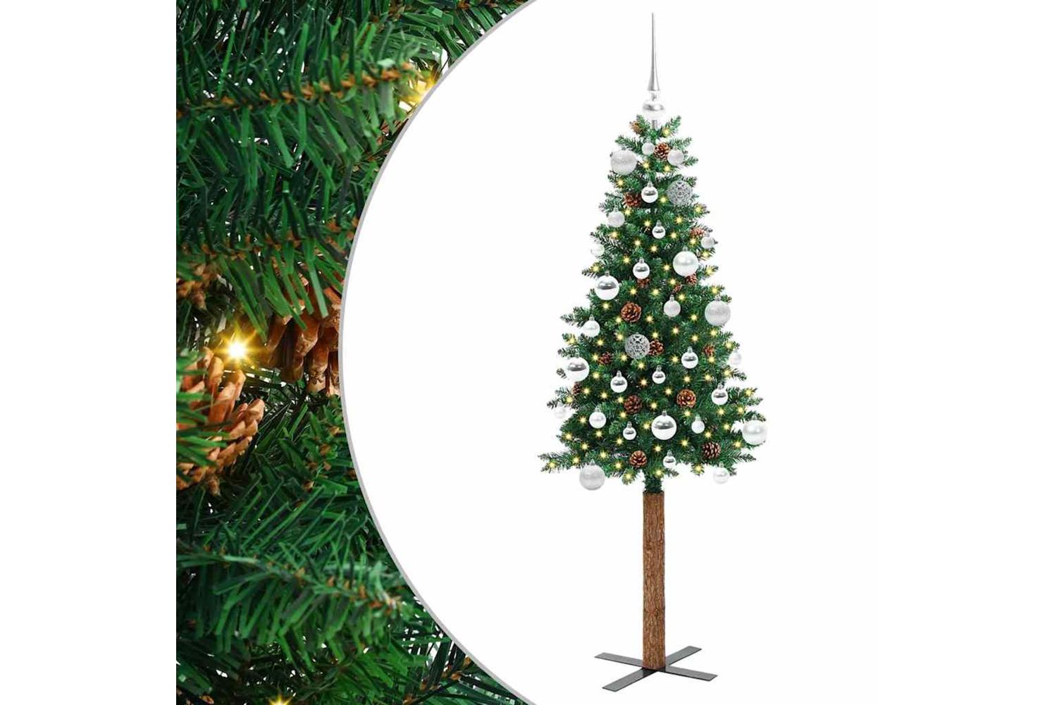 Vidaxl Slim Christmas Tree Green 150 Cm Pvc And Solid Pine Wood-2