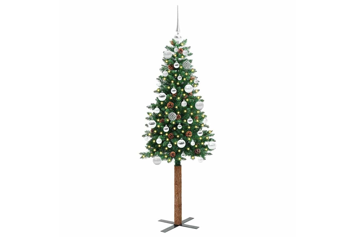 Vidaxl Slim Christmas Tree Green 150 Cm Pvc And Solid Pine Wood-3