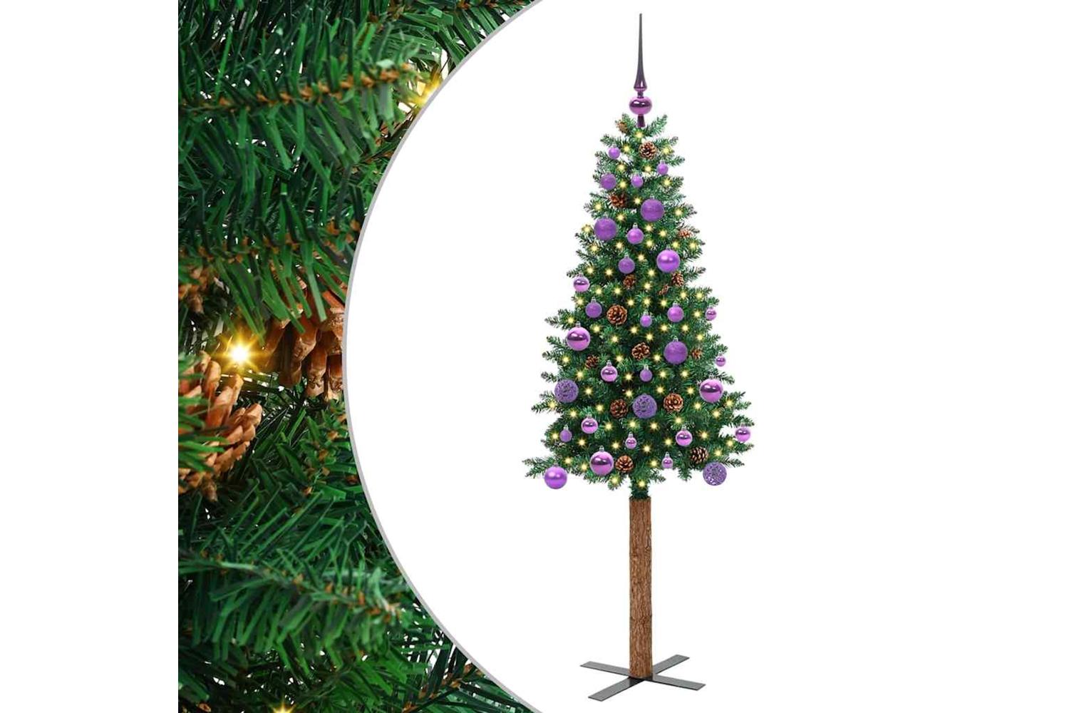 Vidaxl Slim Christmas Tree Green 150 Cm Pvc And Solid Pine Wood-2