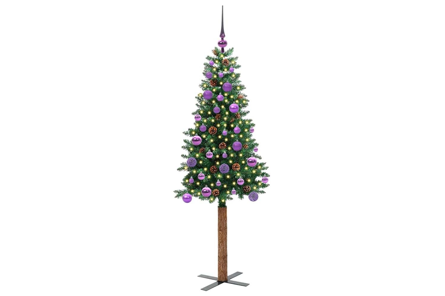 Vidaxl Slim Christmas Tree Green 150 Cm Pvc And Solid Pine Wood-3