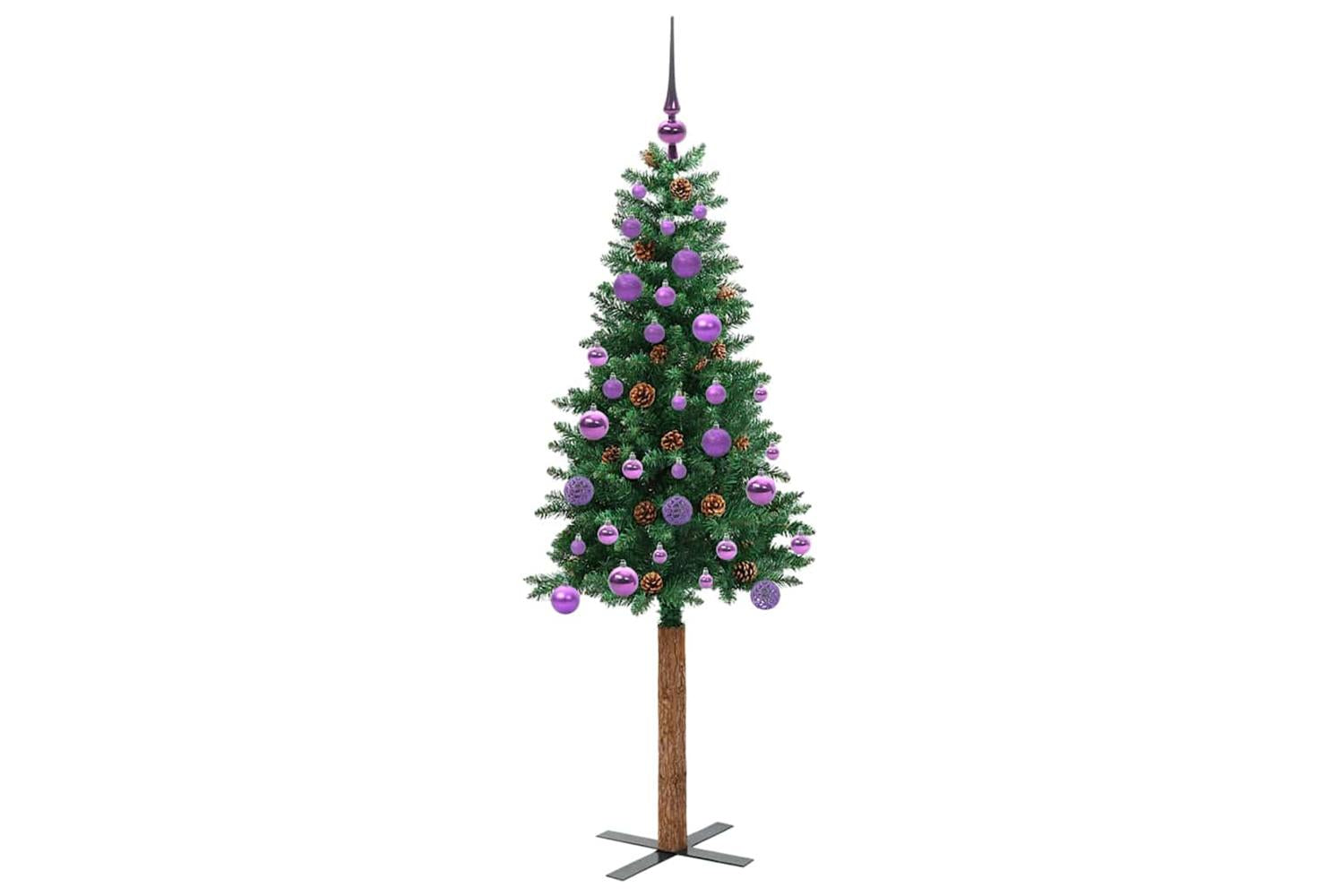 Vidaxl Slim Christmas Tree Green 150 Cm Pvc And Solid Pine Wood-4