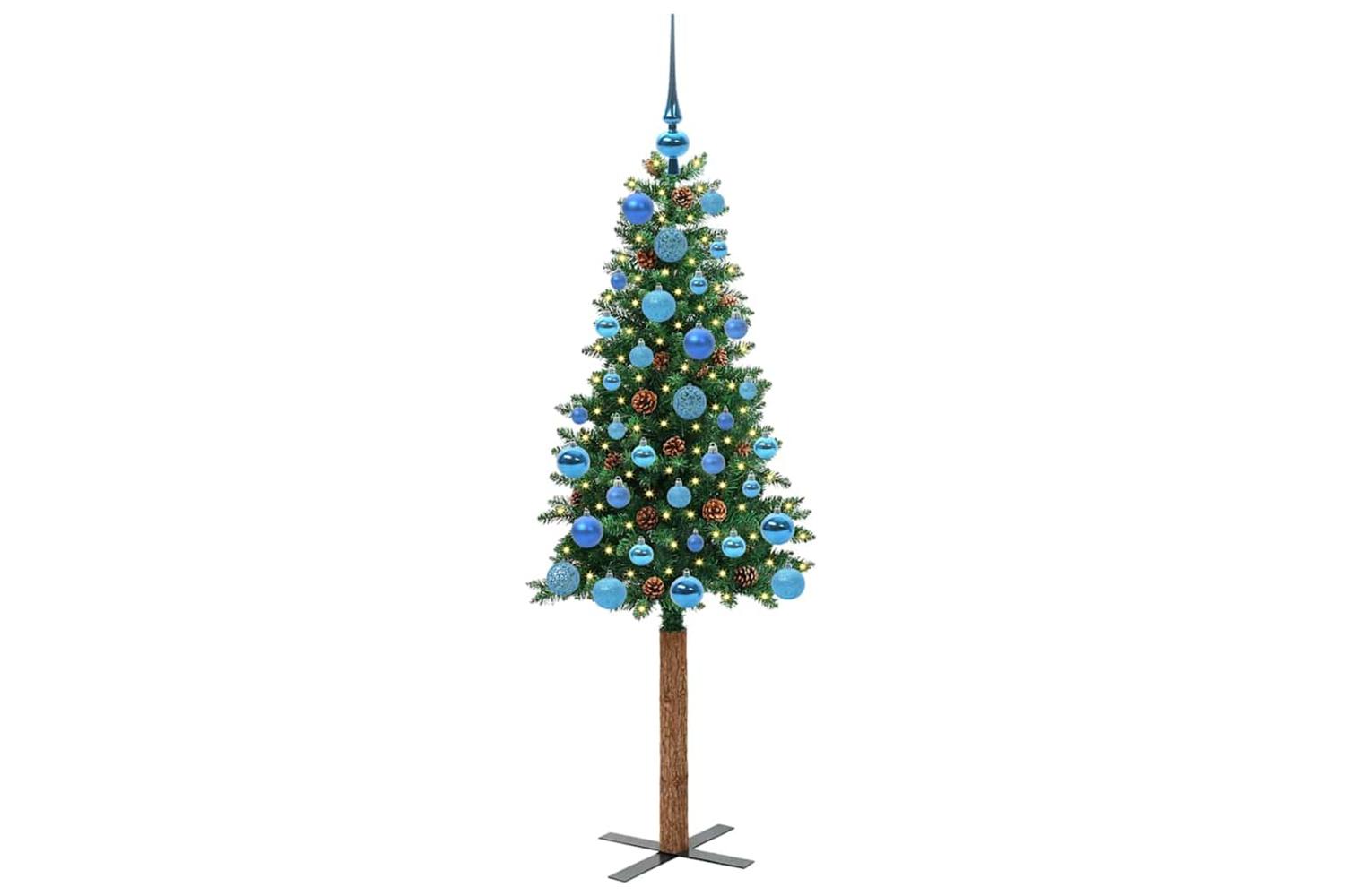 Vidaxl Slim Christmas Tree Green 150 Cm Pvc And Solid Pine Wood-3