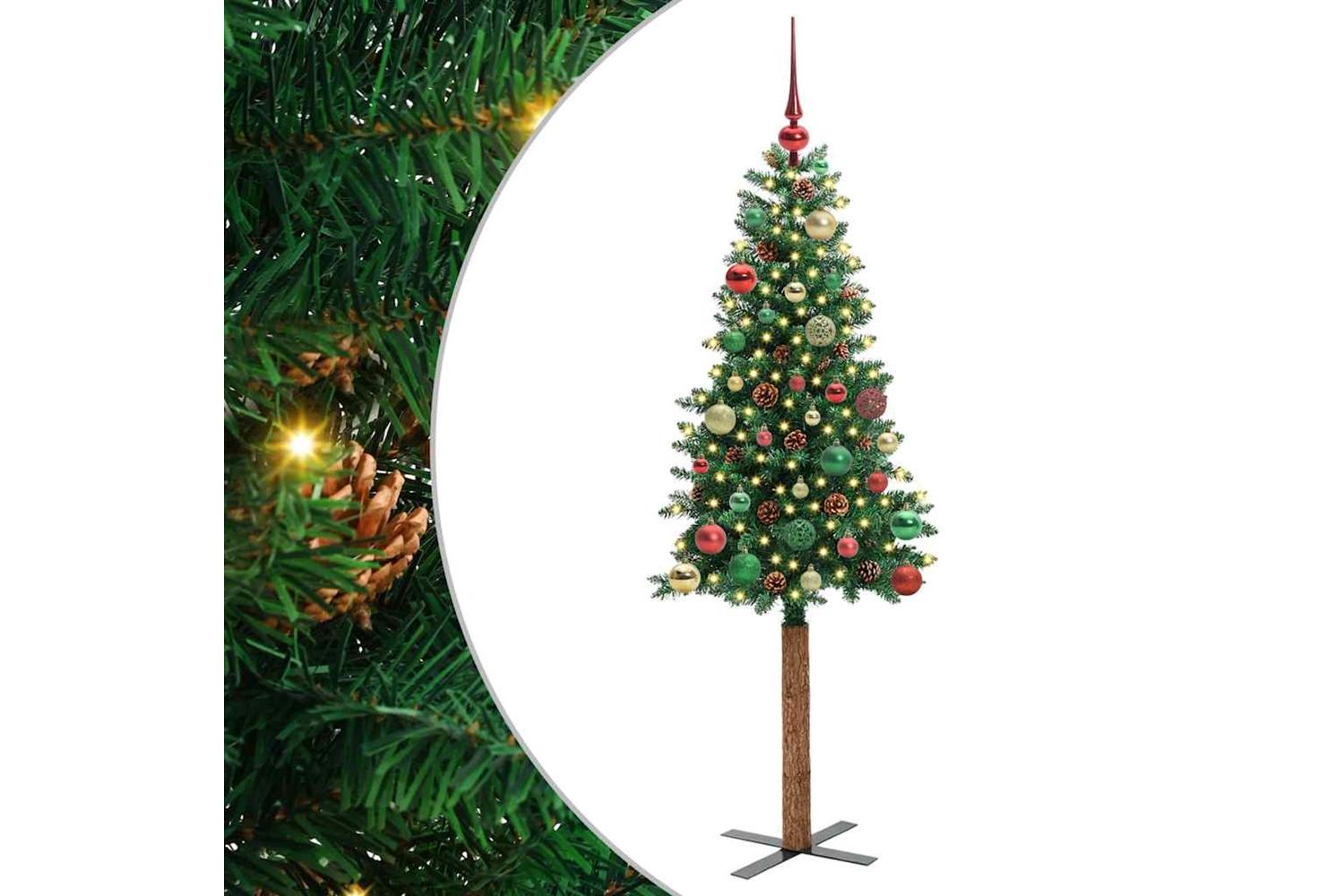 Vidaxl Slim Christmas Tree Green 150 Cm Pvc And Solid Pine Wood-2