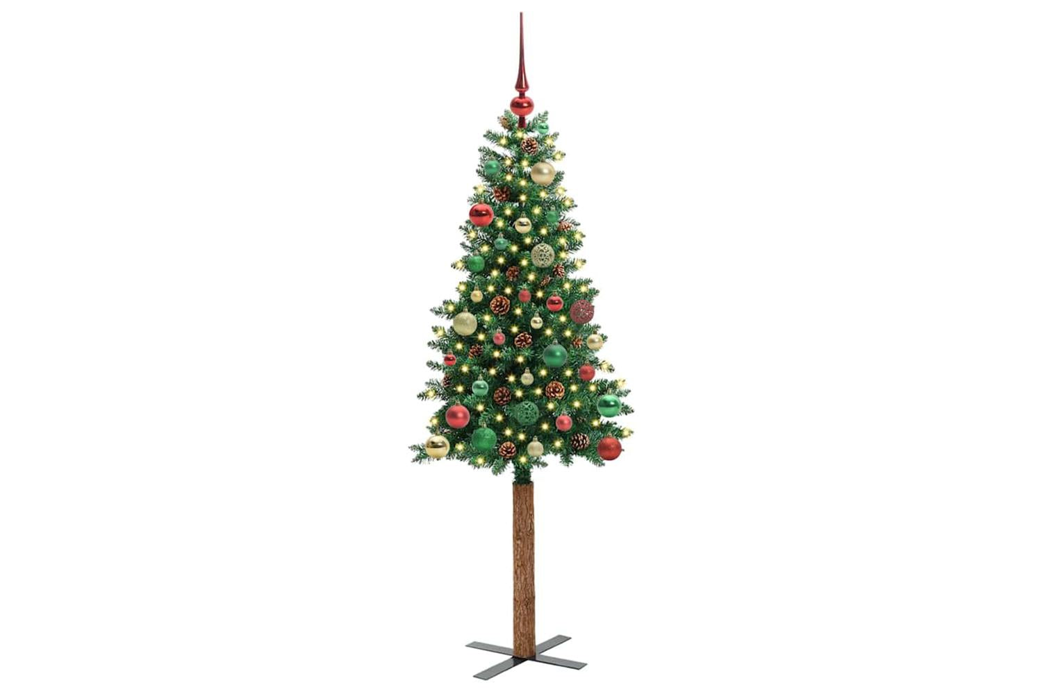 Vidaxl Slim Christmas Tree Green 150 Cm Pvc And Solid Pine Wood-3
