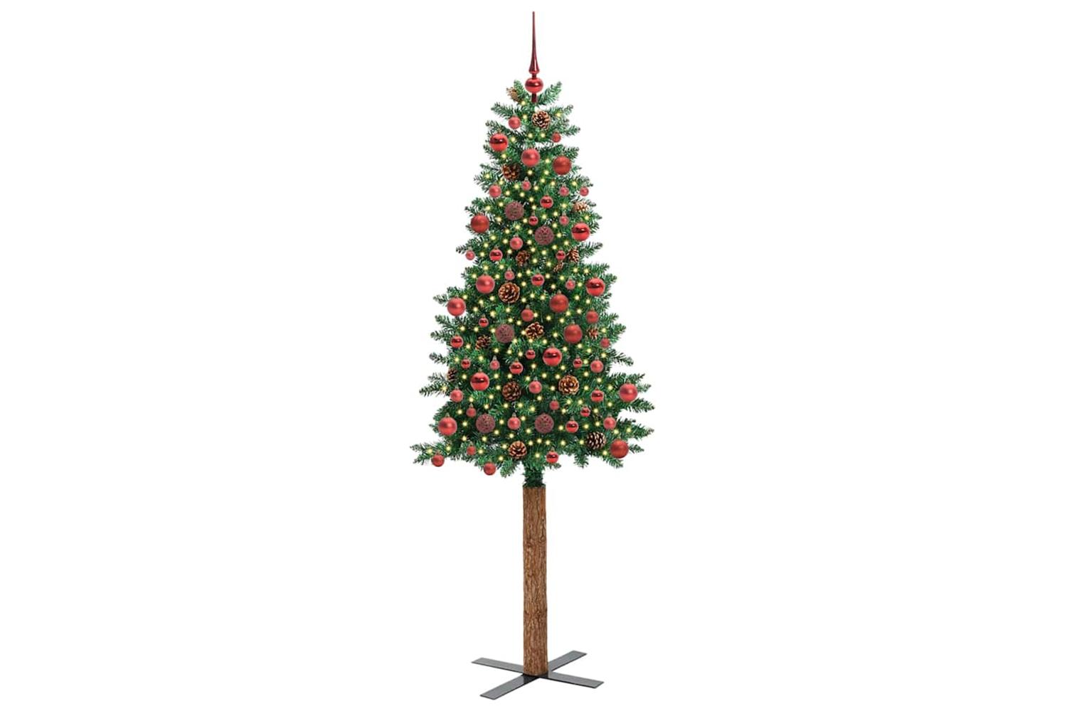 Vidaxl Slim Christmas Tree Green 180 Cm Pvc And Solid Pine Wood-2