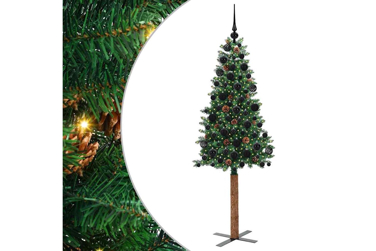 Vidaxl Slim Christmas Tree Green 180 Cm Pvc And Solid Pine Wood-2