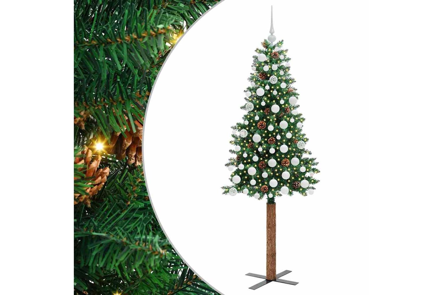 Vidaxl Slim Christmas Tree Green 180 Cm Pvc And Solid Pine Wood-2