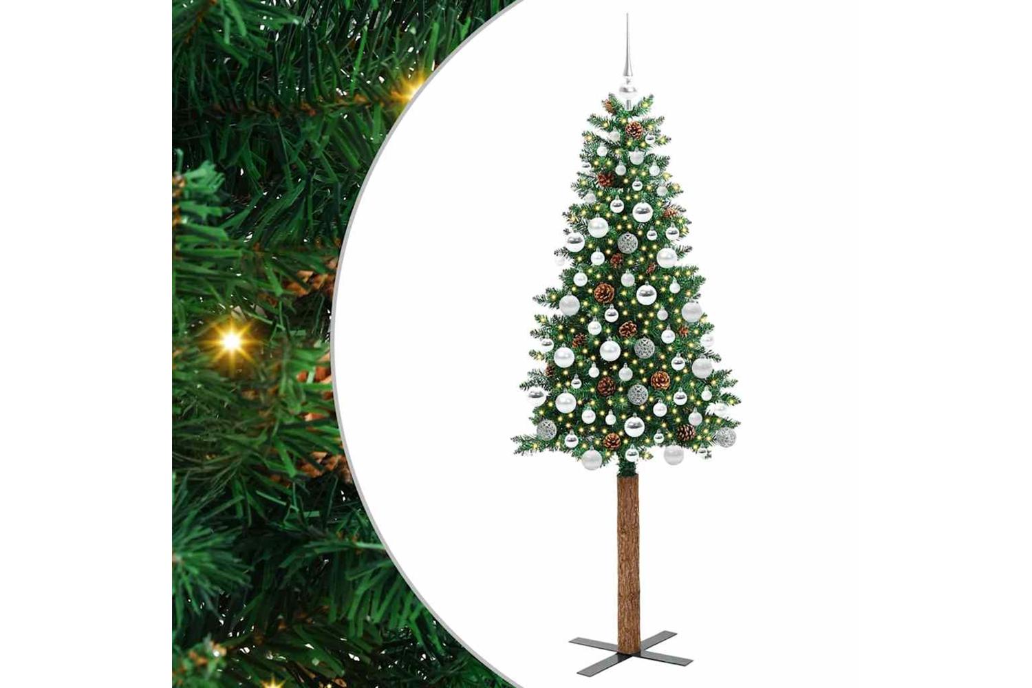 Vidaxl Slim Christmas Tree Green 180 Cm Pvc And Solid Pine Wood-2