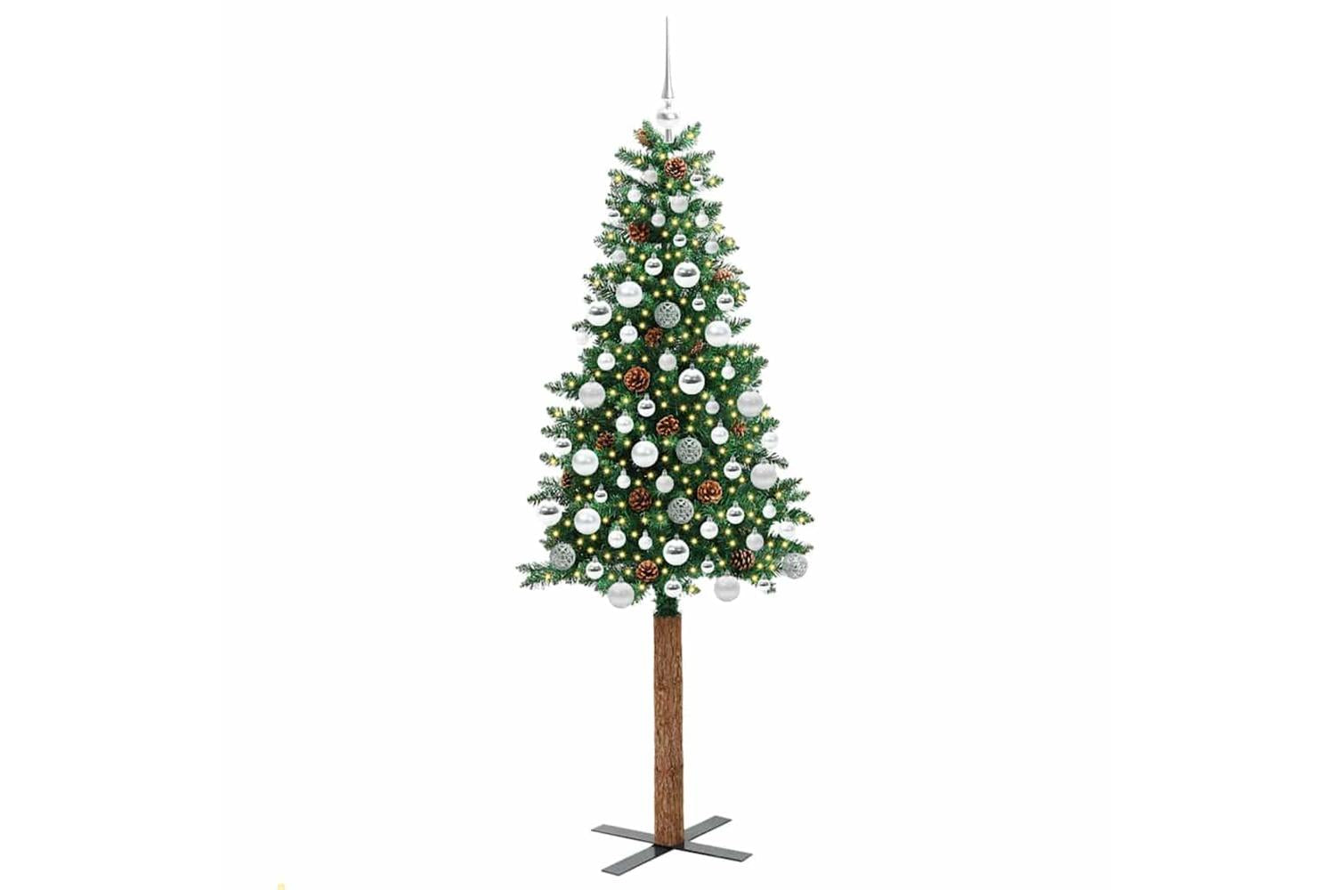 Vidaxl Slim Christmas Tree Green 180 Cm Pvc And Solid Pine Wood-3