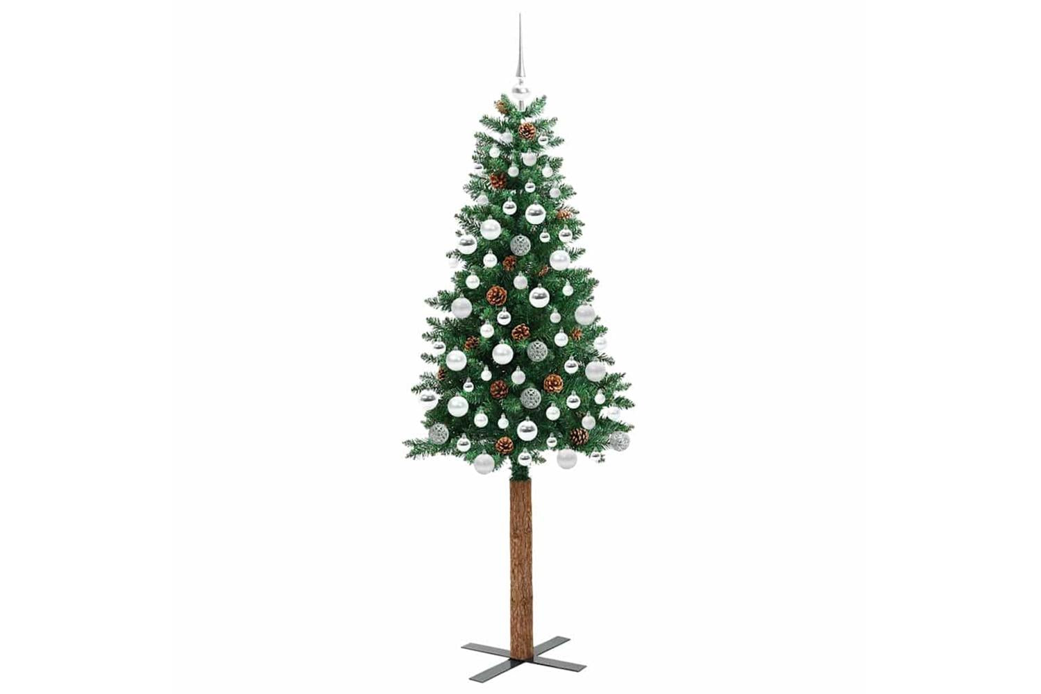 Vidaxl Slim Christmas Tree Green 180 Cm Pvc And Solid Pine Wood-4