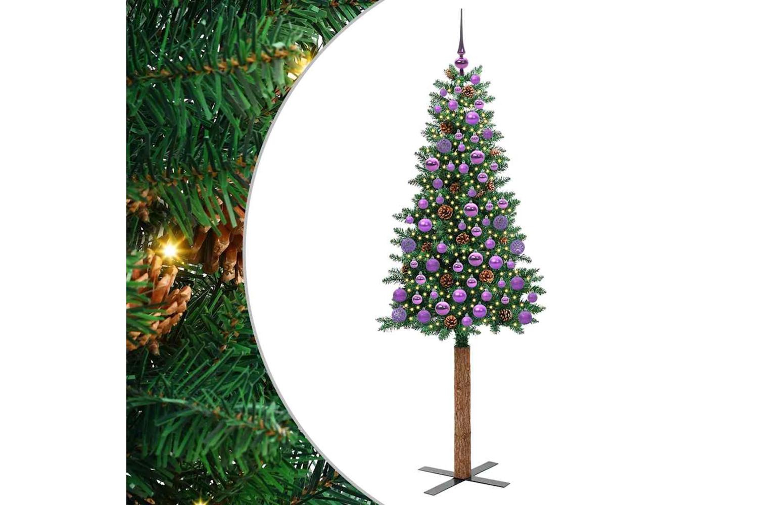 Vidaxl Slim Christmas Tree Green 180 Cm Pvc And Solid Pine Wood-2