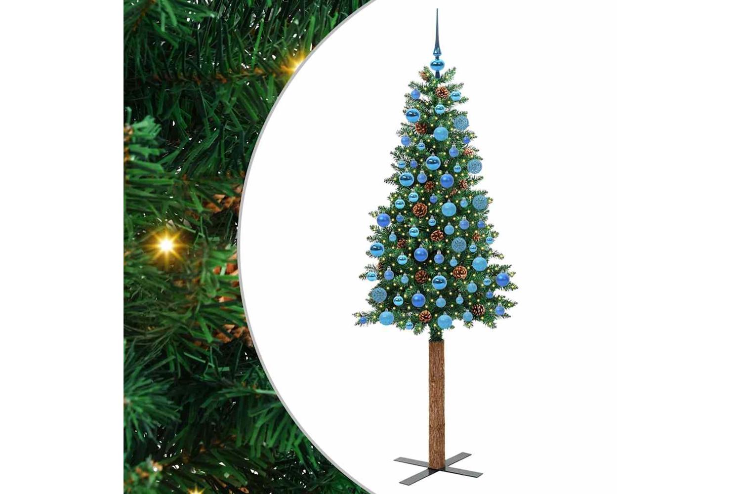 Vidaxl Slim Christmas Tree Green 180 Cm Pvc And Solid Pine Wood-2
