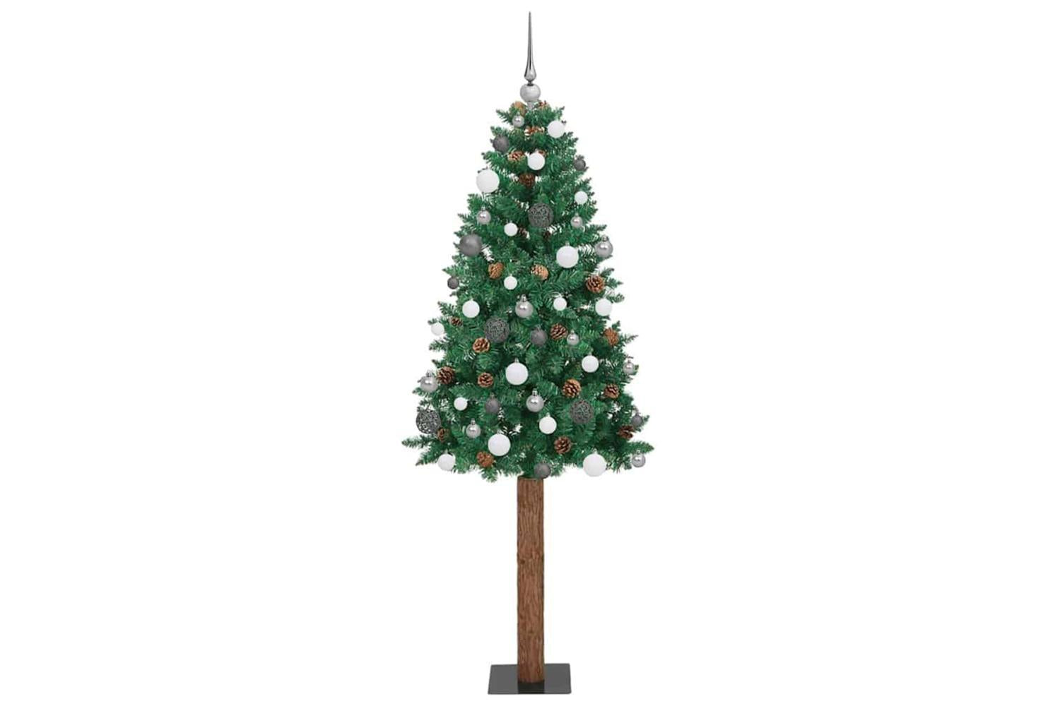 Vidaxl Slim Christmas Tree Green 210 Cm Pvc And Solid Pine Wood-2