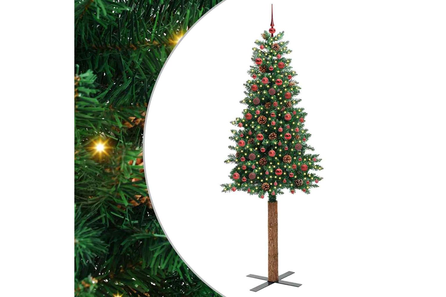 Vidaxl Slim Christmas Tree Green 210 Cm Pvc And Solid Pine Wood