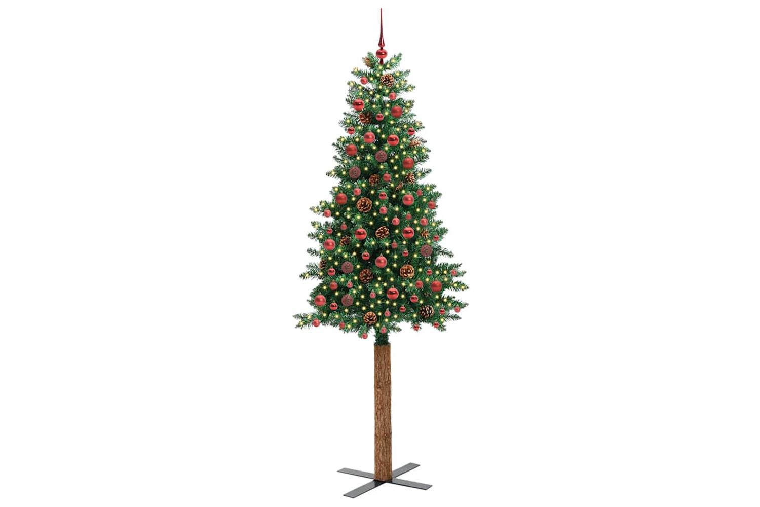 Vidaxl Slim Christmas Tree Green 210 Cm Pvc And Solid Pine Wood-2