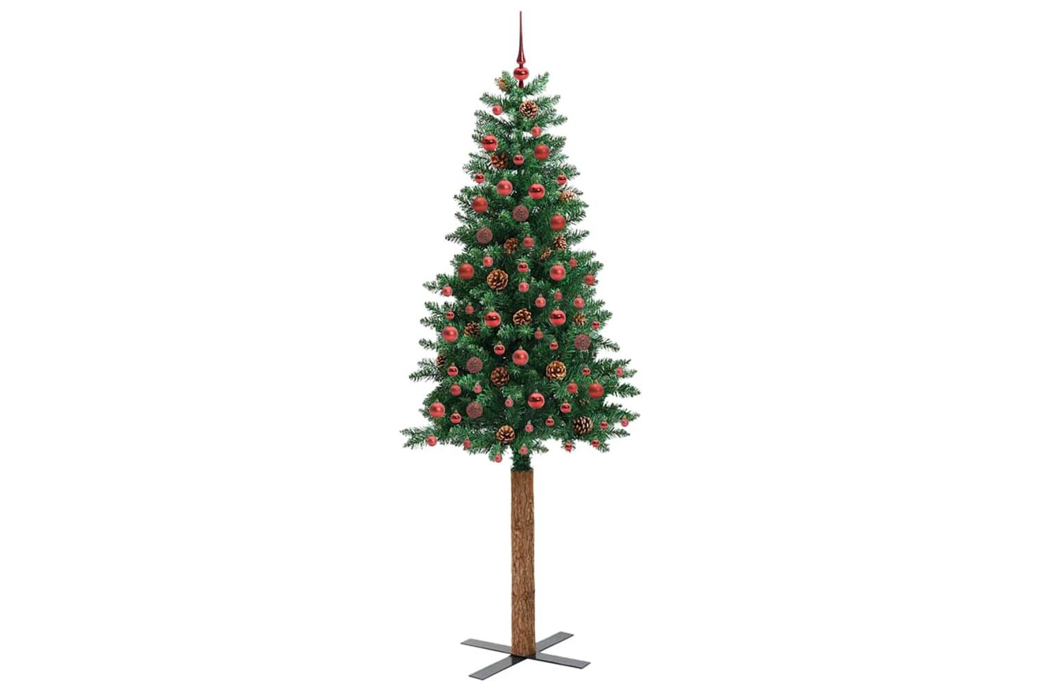 Vidaxl Slim Christmas Tree Green 210 Cm Pvc And Solid Pine Wood-3