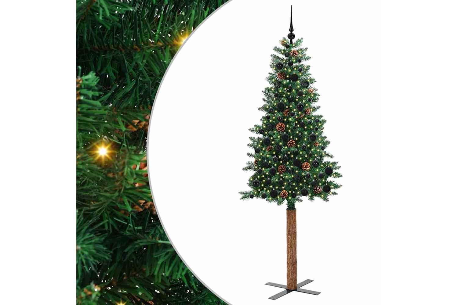 Vidaxl Slim Christmas Tree Green 210 Cm Pvc And Solid Pine Wood-2