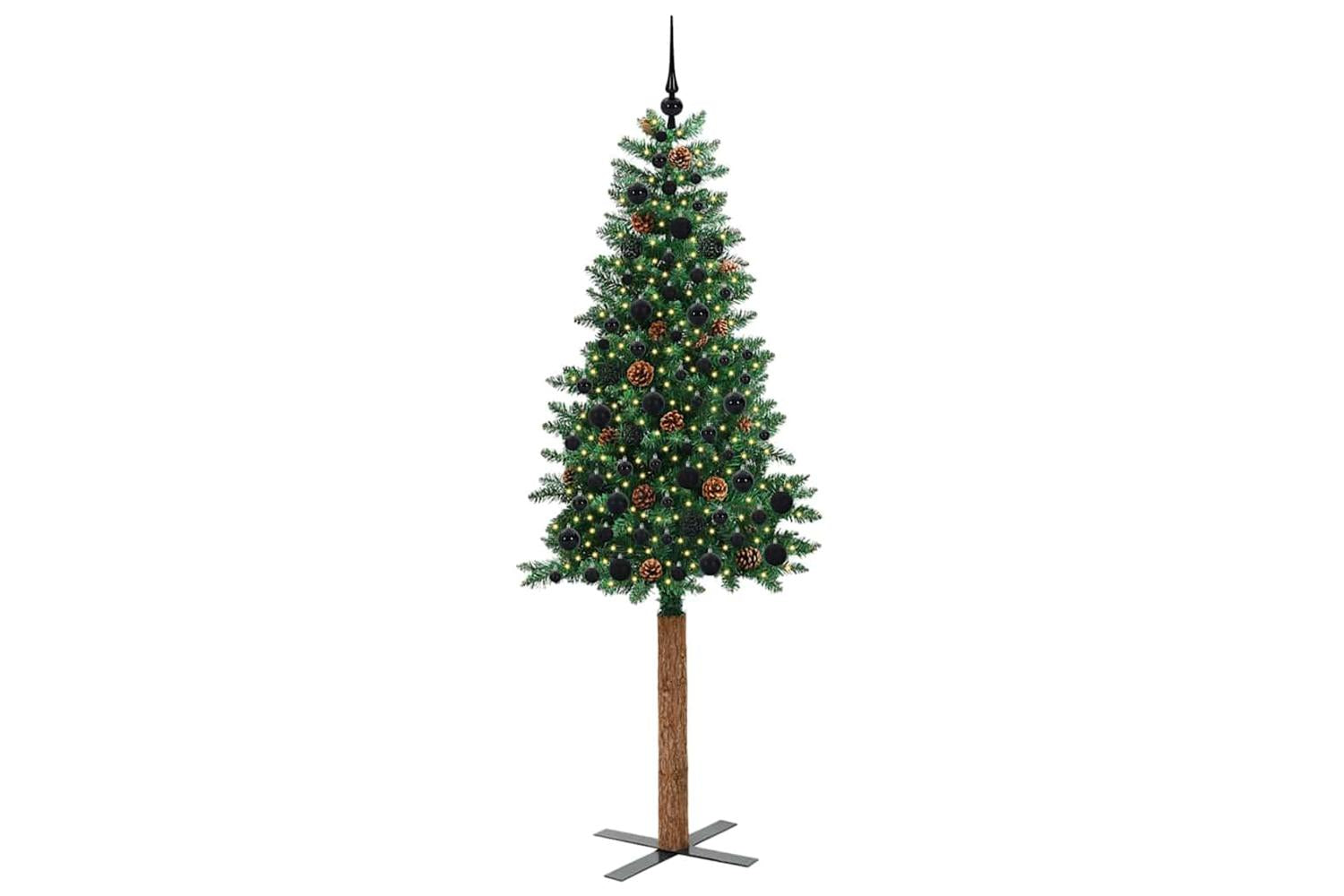 Vidaxl Slim Christmas Tree Green 210 Cm Pvc And Solid Pine Wood-3