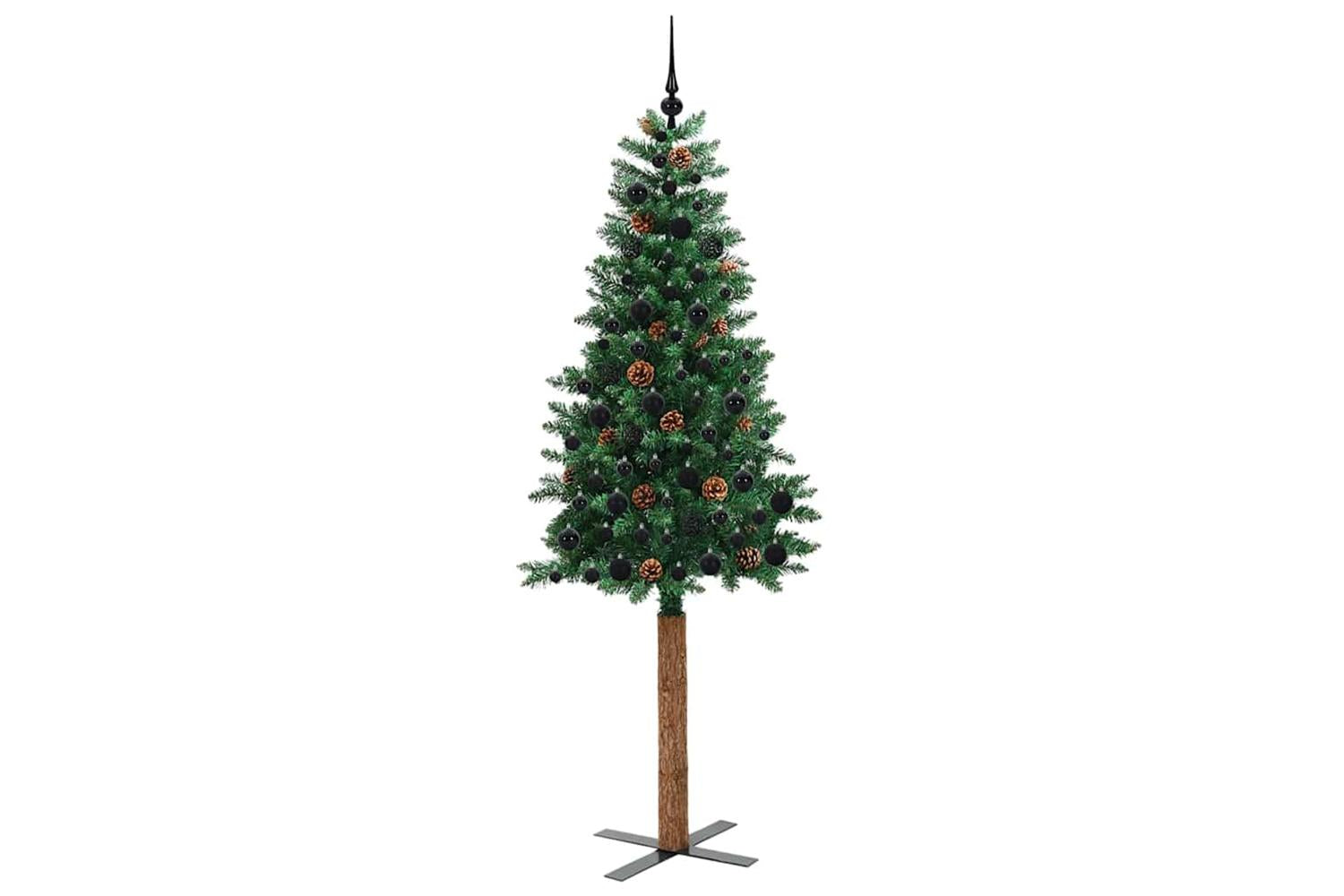 Vidaxl Slim Christmas Tree Green 210 Cm Pvc And Solid Pine Wood-4