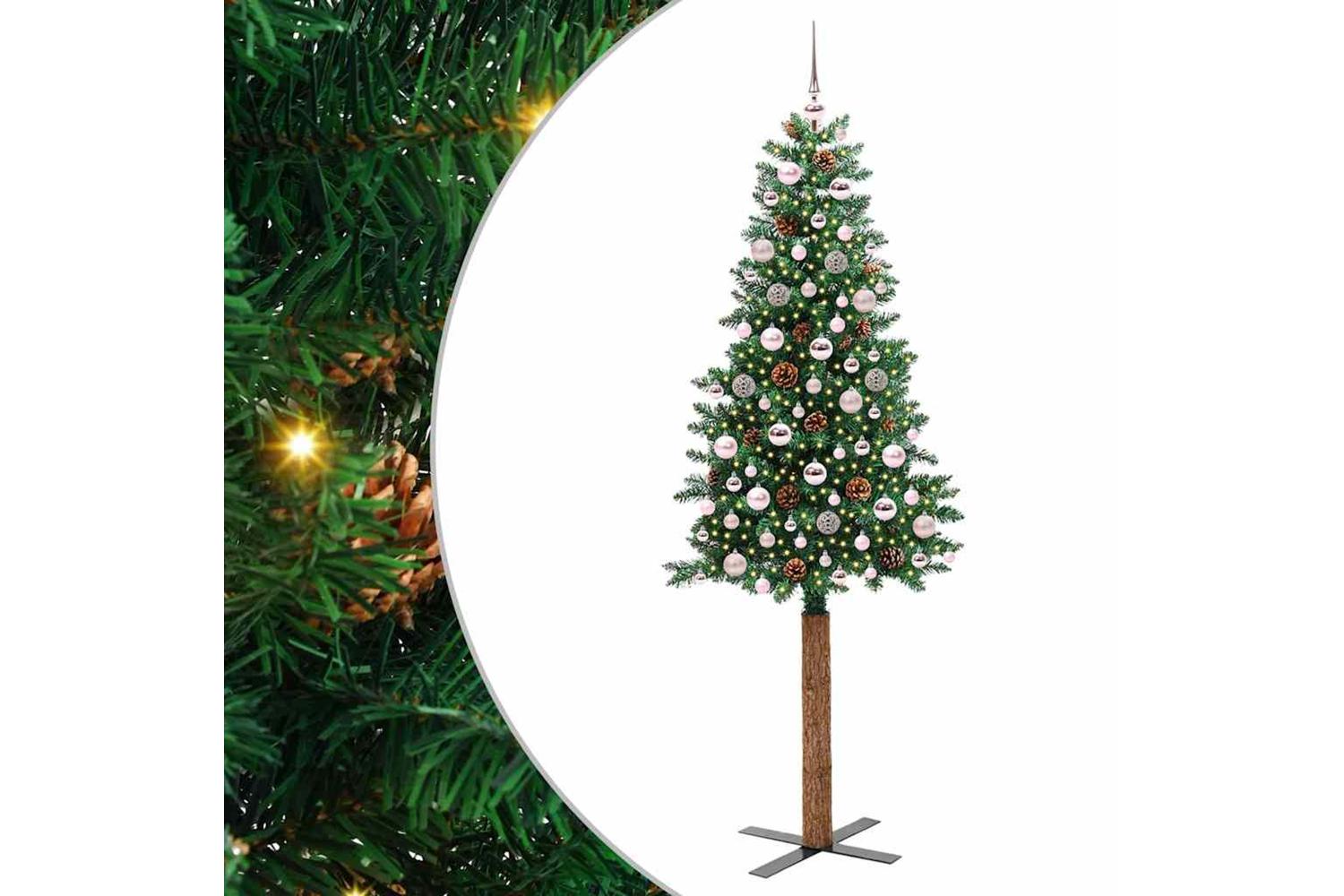 Vidaxl Slim Christmas Tree Green 210 Cm Pvc And Solid Pine Wood-2