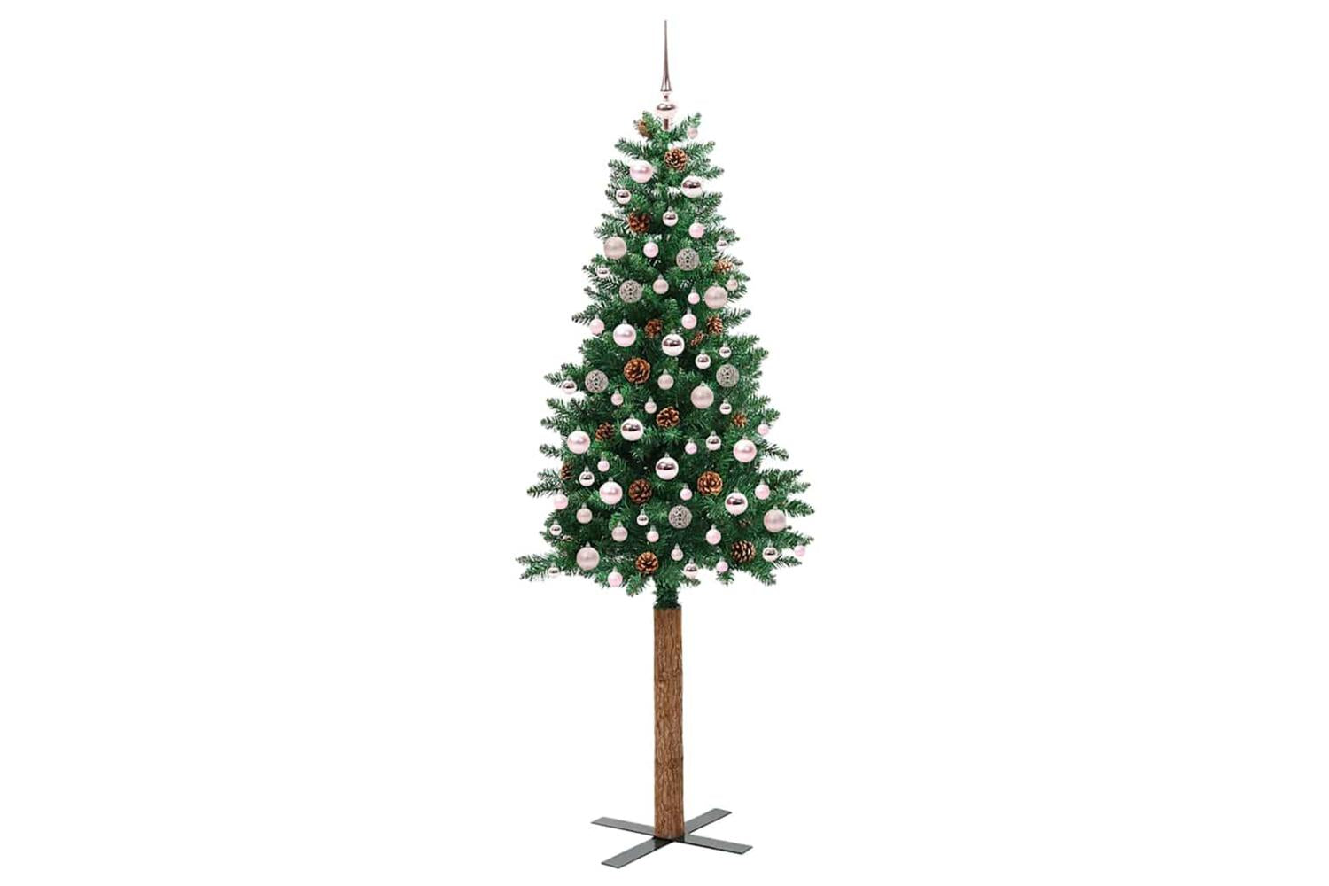 Vidaxl Slim Christmas Tree Green 210 Cm Pvc And Solid Pine Wood-4