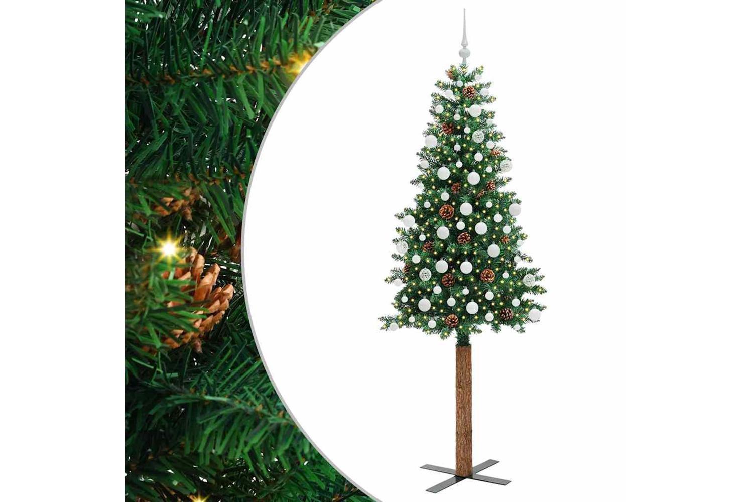 Vidaxl Slim Christmas Tree Green 210 Cm Pvc And Solid Pine Wood-2