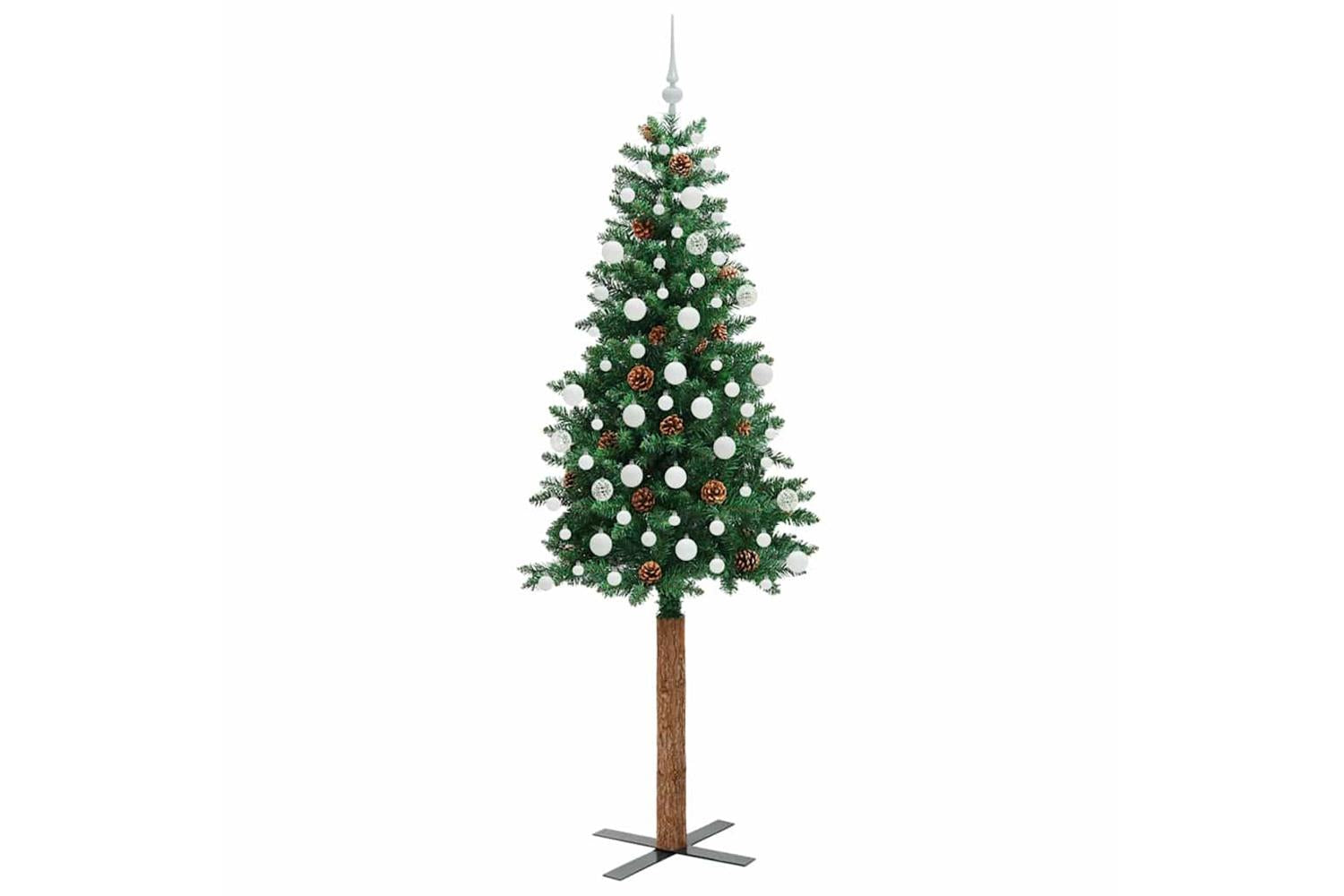 Vidaxl Slim Christmas Tree Green 210 Cm Pvc And Solid Pine Wood-4