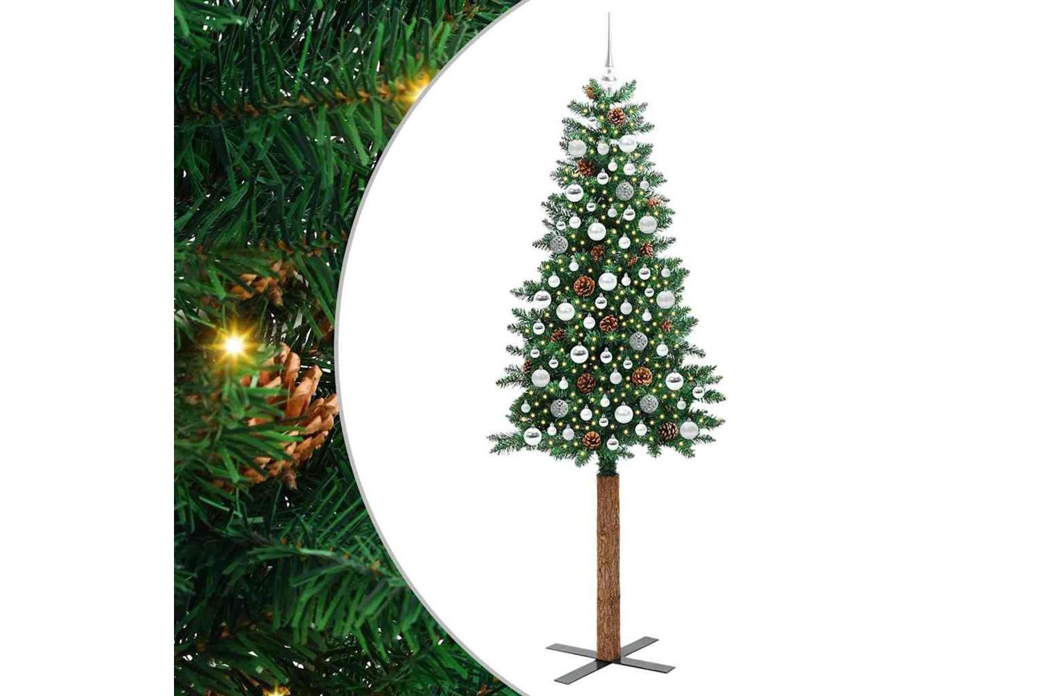 Vidaxl Slim Christmas Tree Green 210 Cm Pvc And Solid Pine Wood-2