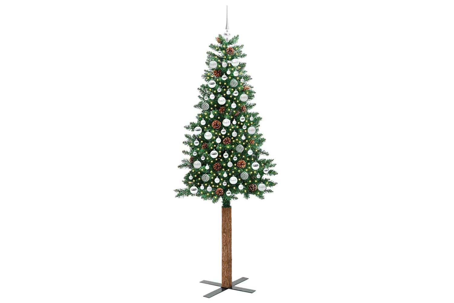 Vidaxl Slim Christmas Tree Green 210 Cm Pvc And Solid Pine Wood-3
