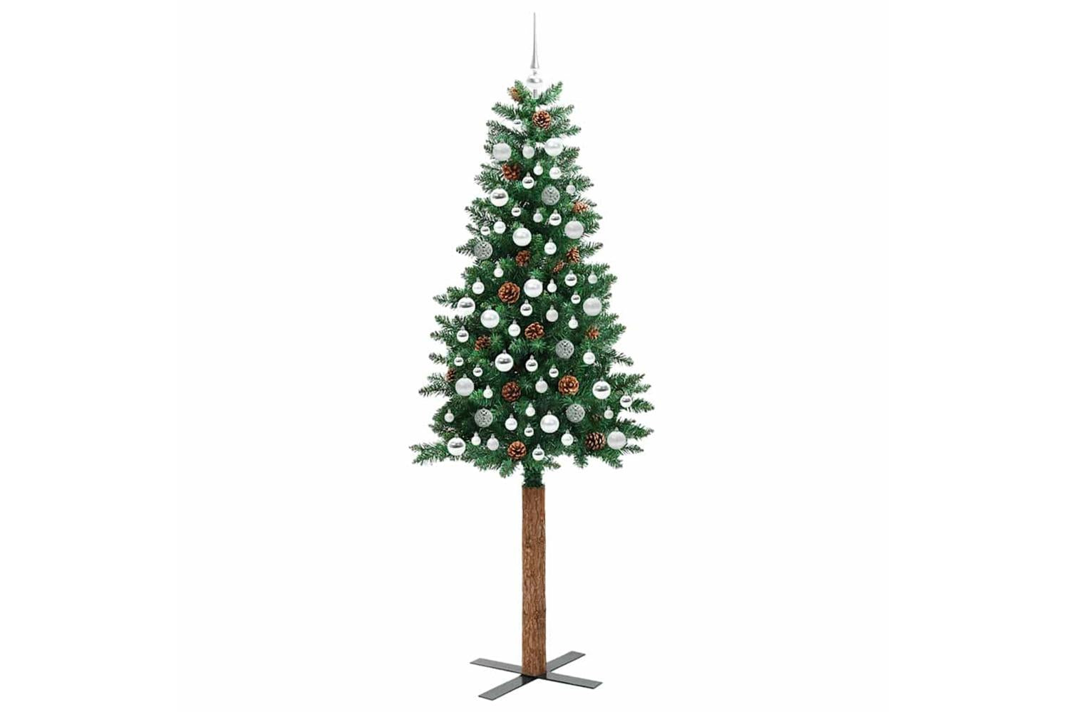 Vidaxl Slim Christmas Tree Green 210 Cm Pvc And Solid Pine Wood-4