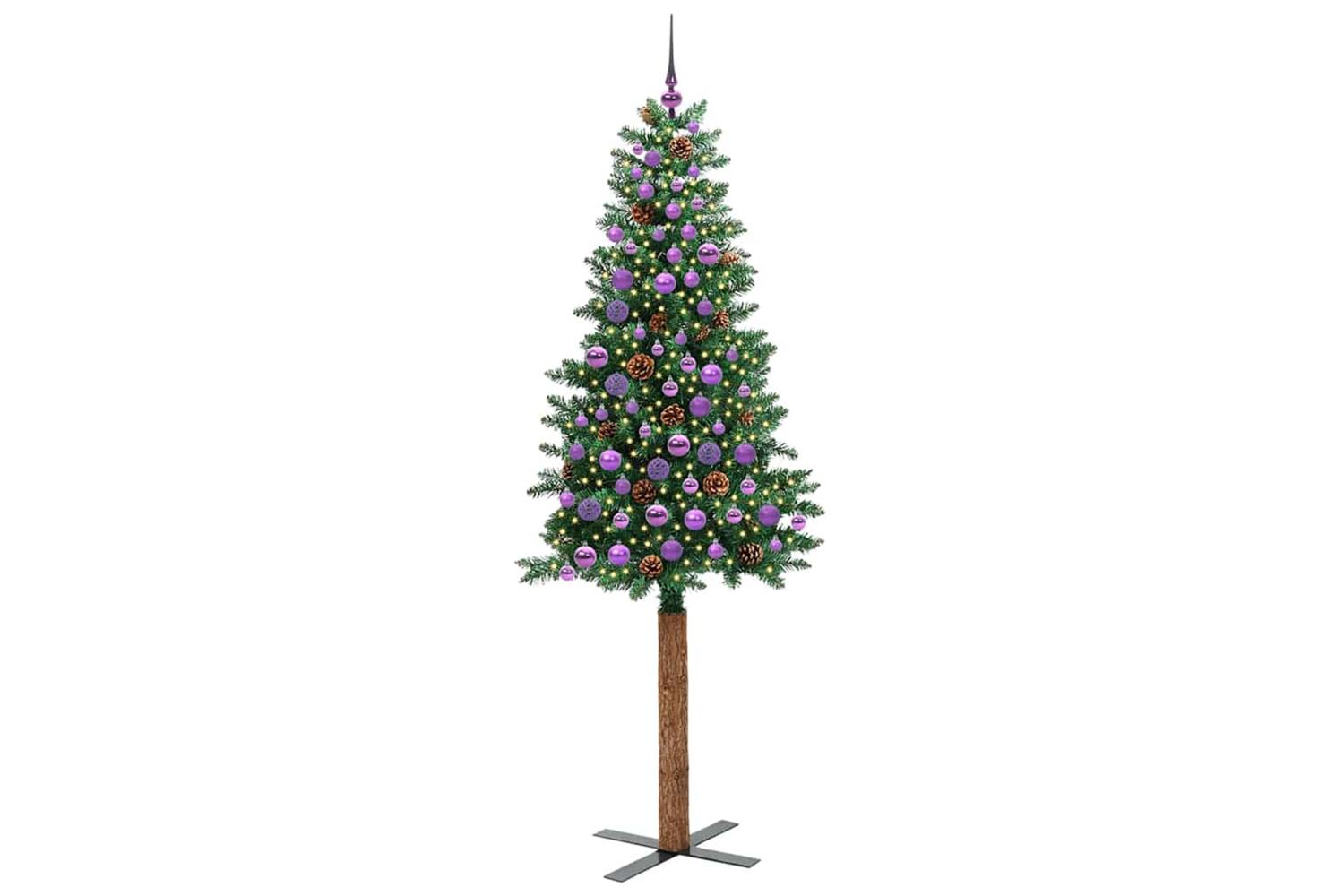 Vidaxl Slim Christmas Tree Green 210 Cm Pvc And Solid Pine Wood-3