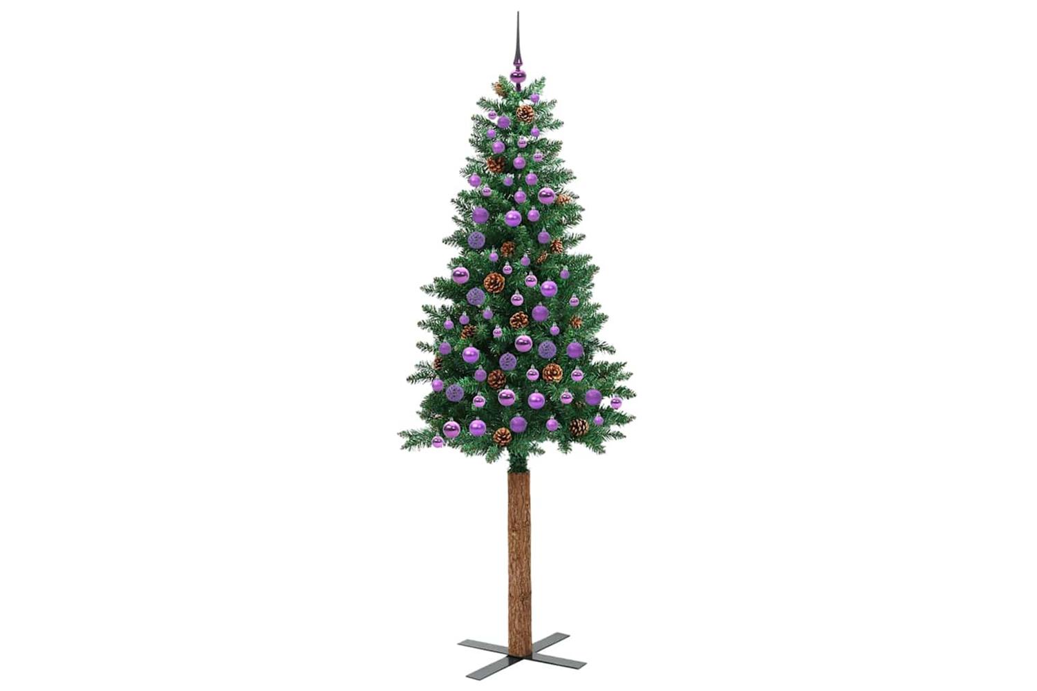 Vidaxl Slim Christmas Tree Green 210 Cm Pvc And Solid Pine Wood-4