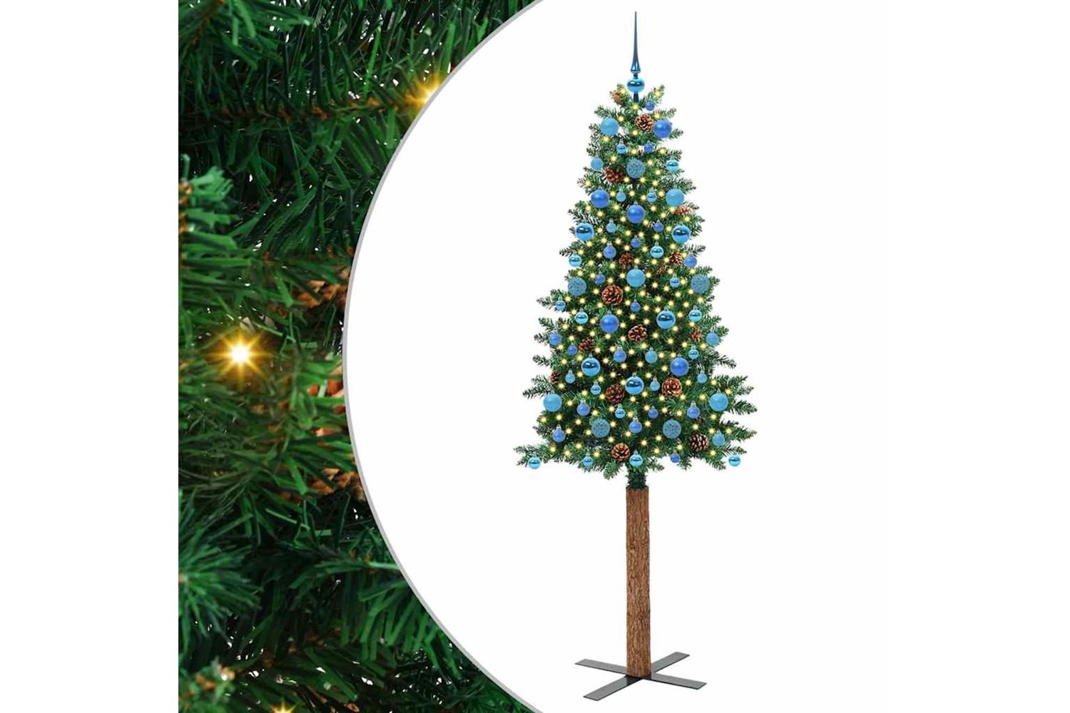 Vidaxl Slim Christmas Tree Green 210 Cm Pvc And Solid Pine Wood-2