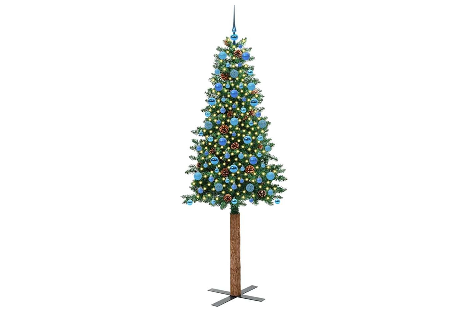 Vidaxl Slim Christmas Tree Green 210 Cm Pvc And Solid Pine Wood-3