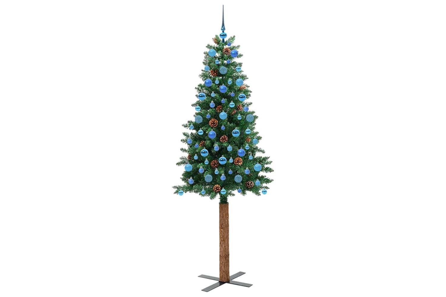 Vidaxl Slim Christmas Tree Green 210 Cm Pvc And Solid Pine Wood-4