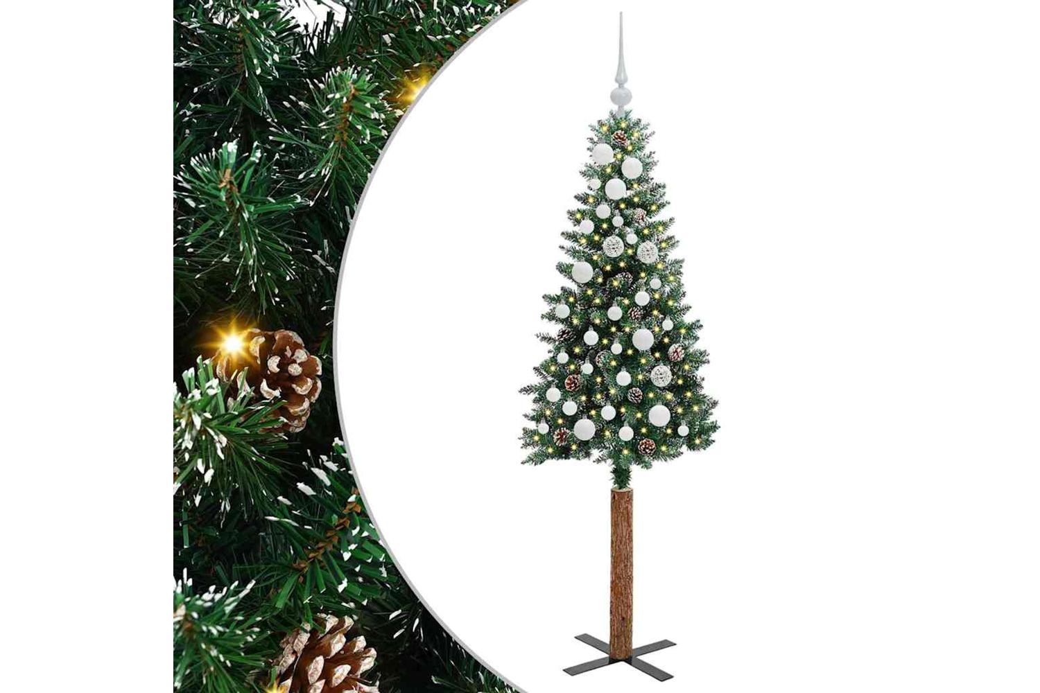 Vidaxl Slim Christmas Tree With 150 Leds Green And White 150 Cm-2