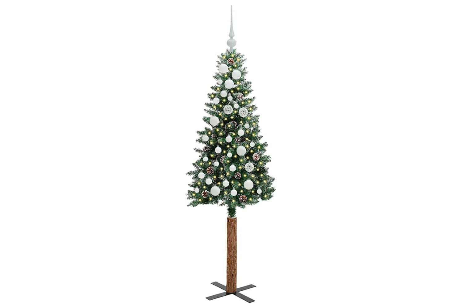 Vidaxl Slim Christmas Tree With 150 Leds Green And White 150 Cm-3