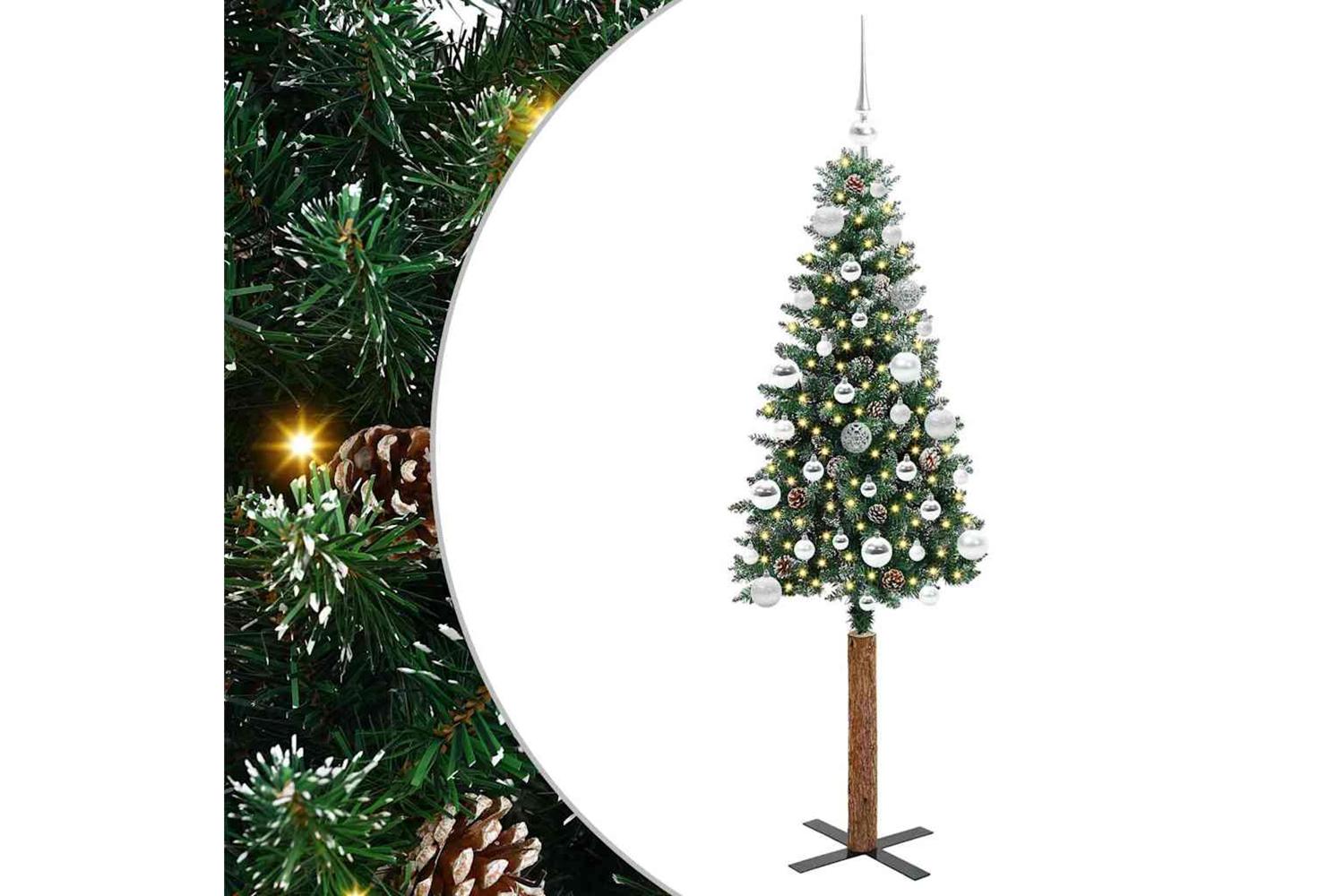 Vidaxl Slim Christmas Tree With 150 Leds Green And White 150 Cm-2