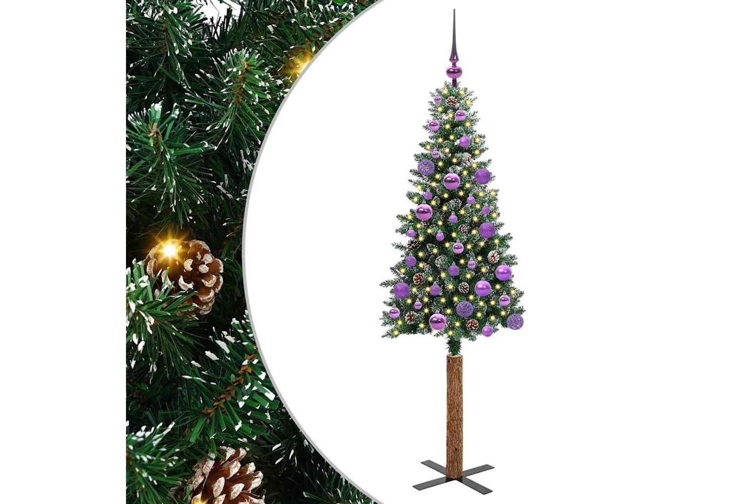 Vidaxl Slim Christmas Tree With 150 Leds Green And White 150 Cm-2