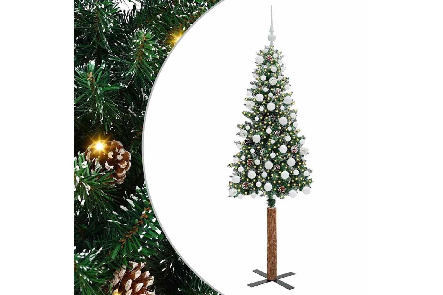 Vidaxl Slim Christmas Tree With 300 Leds Green And White 180 Cm-2